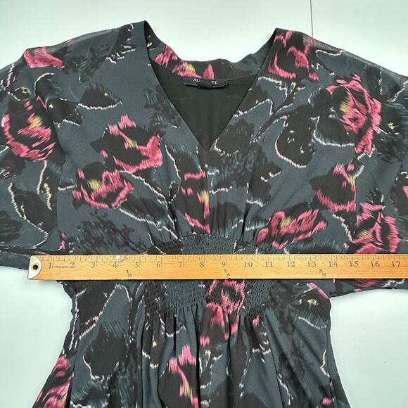 Allsaints Dress Womens Medium Black Floral Long Sleeve V Neck Whimsigoth Mini - Picture 15 of 16